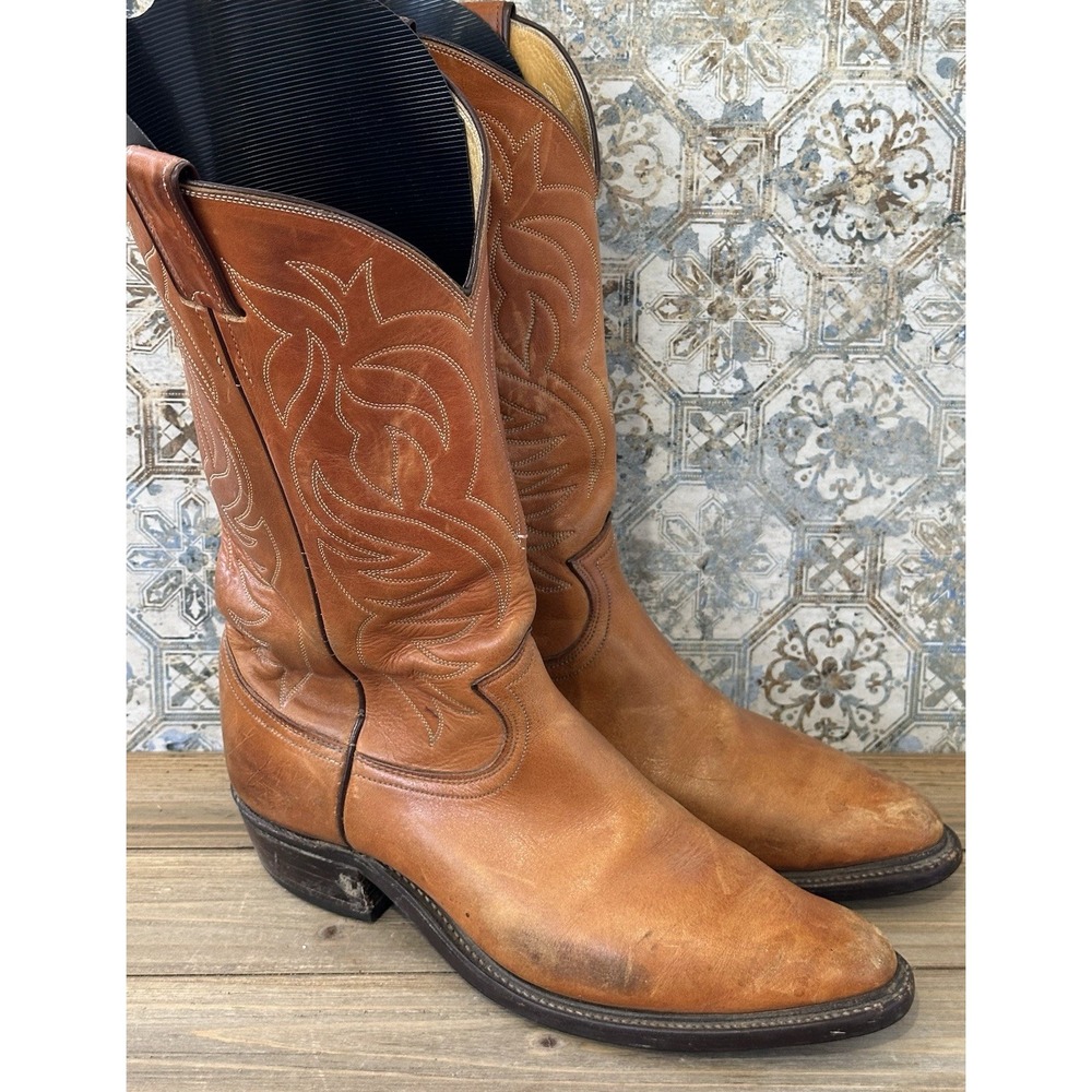 Justin Cowboy Western Caramel Boots Men's 9 D Brown Leather